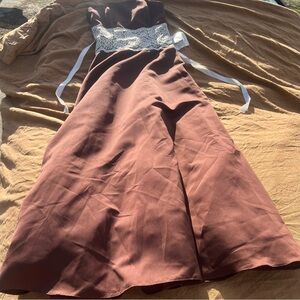 Roberta Bridal Chocolate Brown Satin Strapless Bridesmaid Dress Ivory Lace Size8